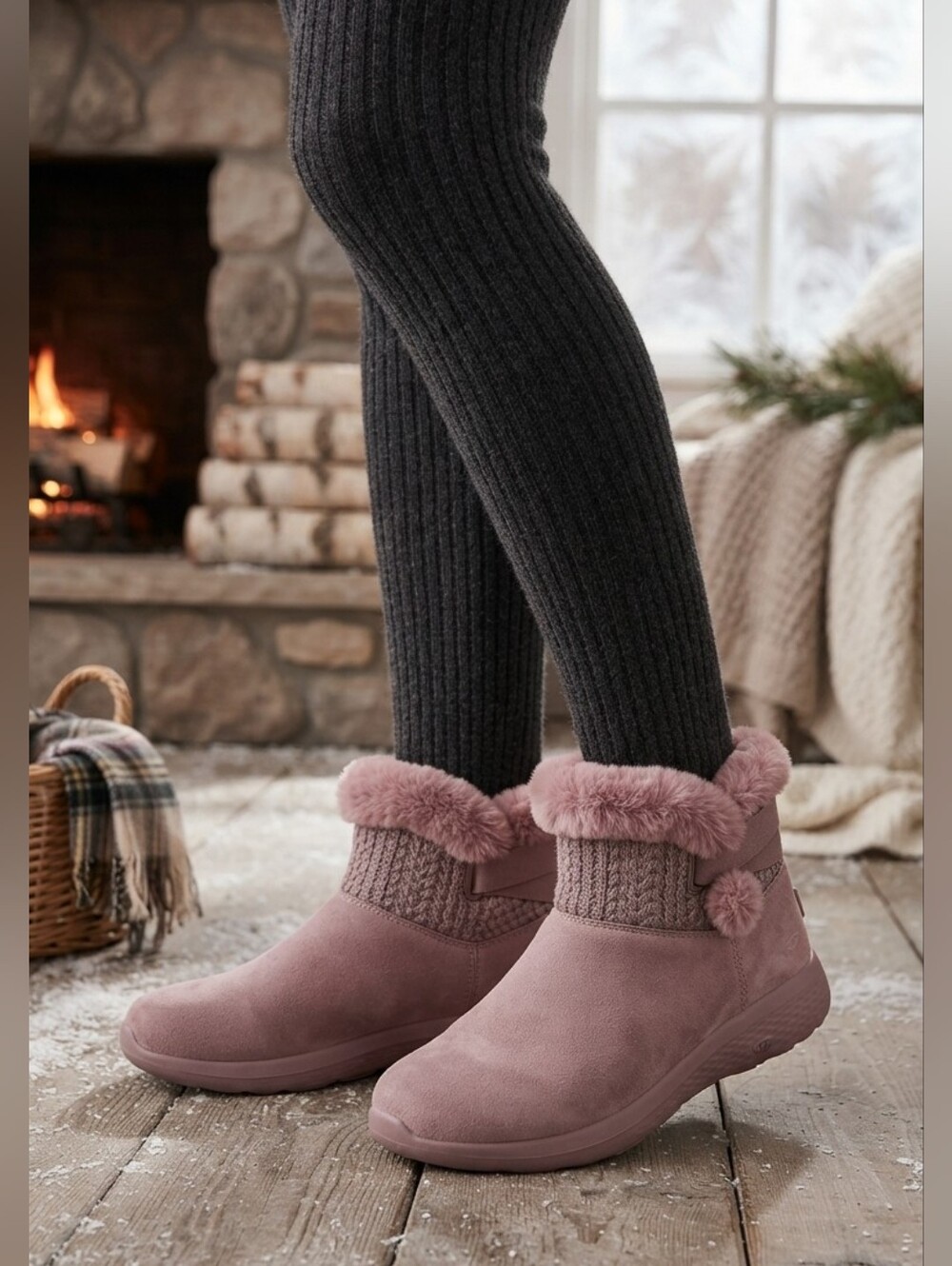 Skechers Faux Fur Lined Ankle Boots Women's US 6 Cozy Slip-On